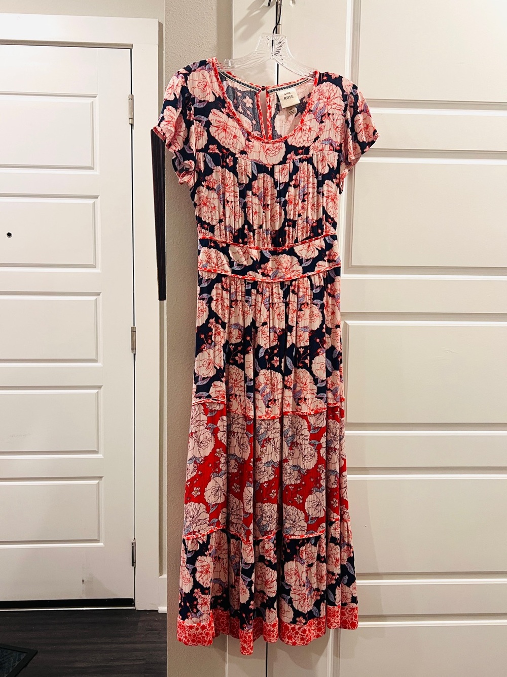 Knox Rose Navy and Coral Floral Maxi Dress